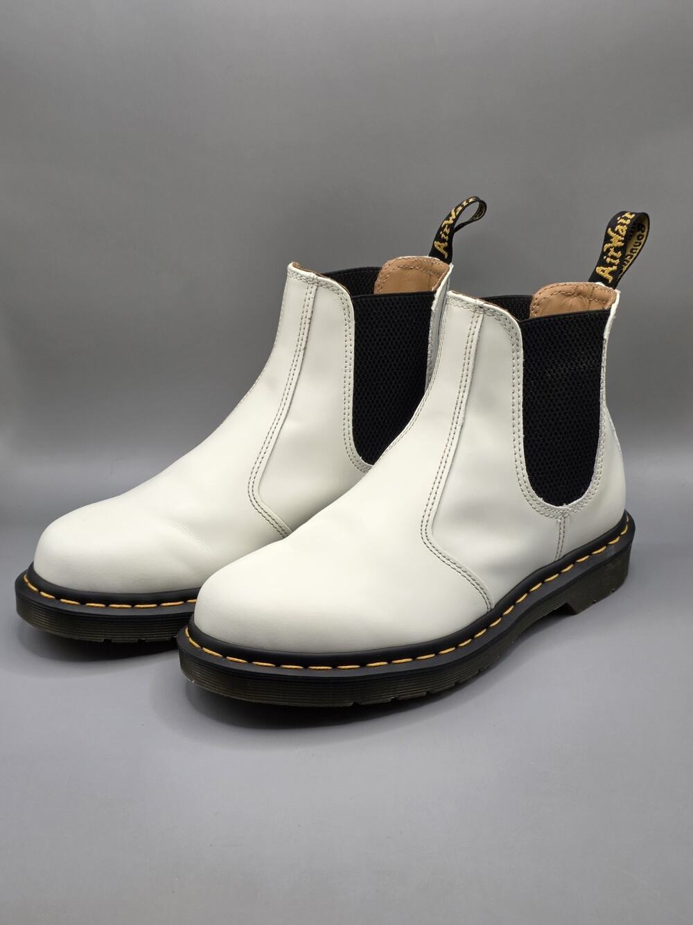 Dr Martens 2976 White Smooth Leather Chelsea Boots Yellow Stitch Ankle Boot 7